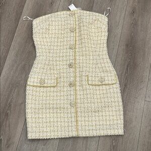 Anthropologie Cream and Gold Tweed Dress